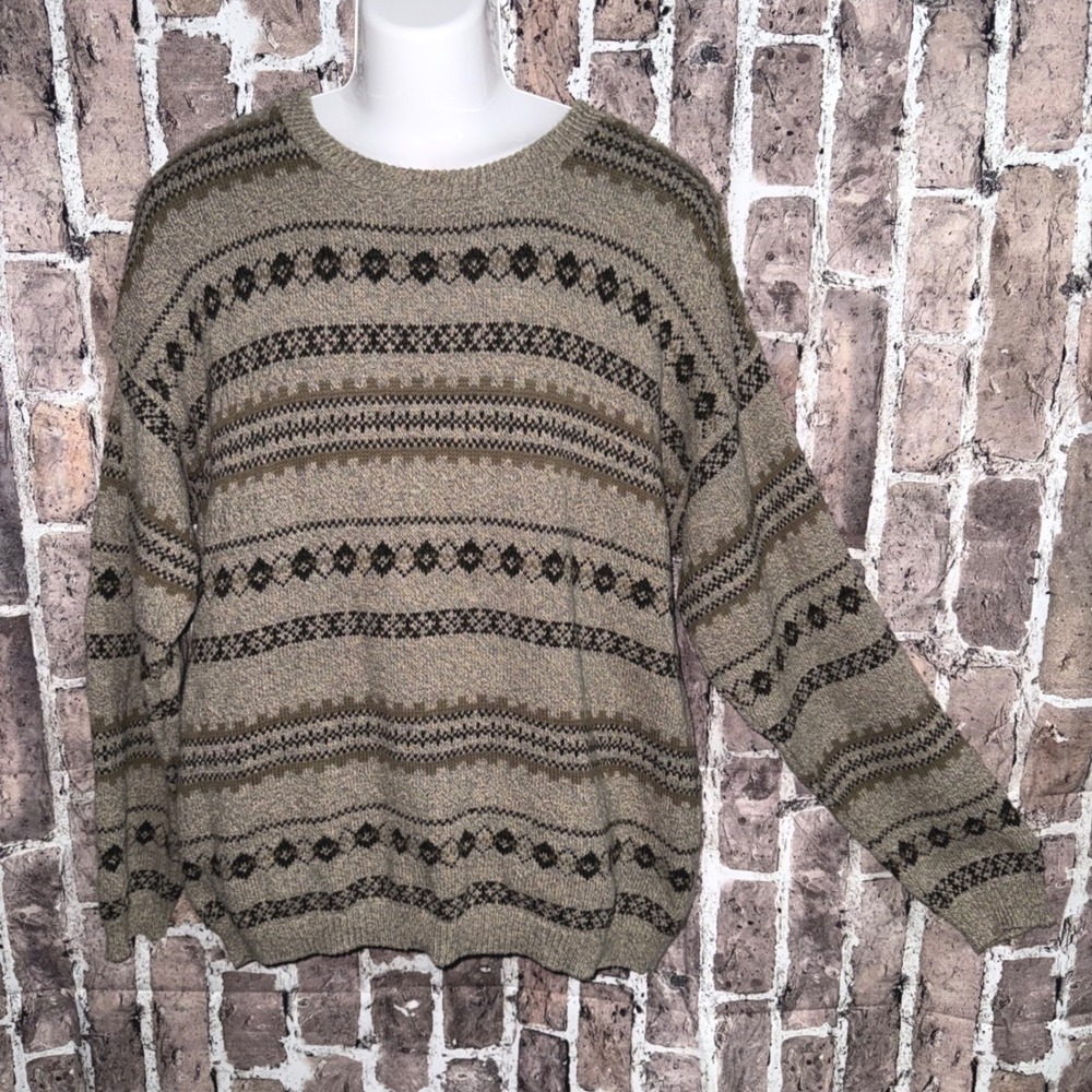 Vintage Peconic Bay Traders Geometric Knit Sweater XL Cotton Blend Made in USA